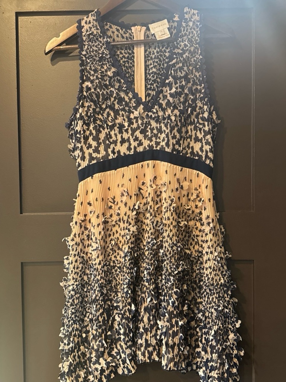 foxiedox Navy and Cream Floral Pleated Girls' Dress